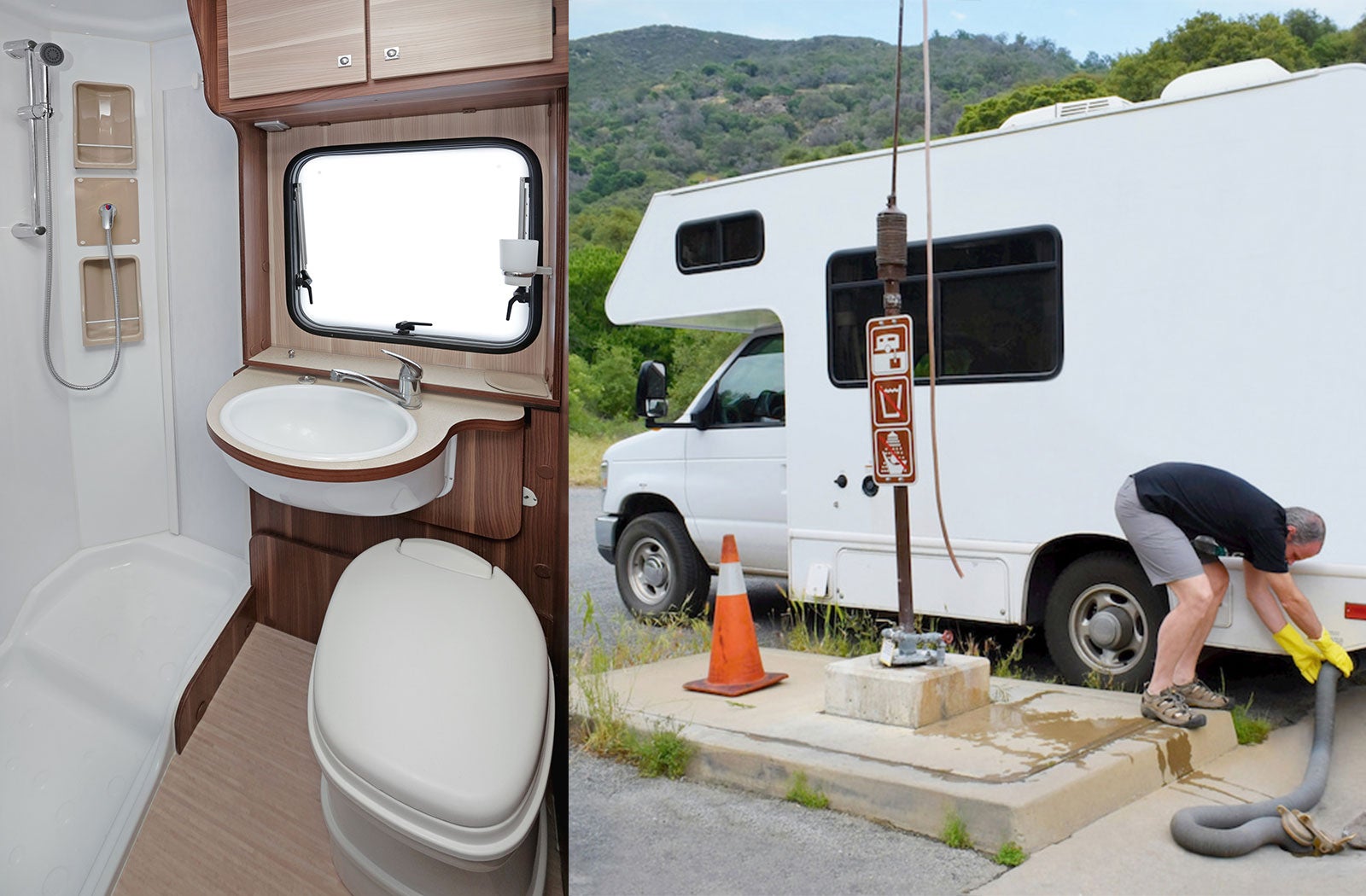 Portable RV/camper toilet and holding tank setup in Humble, Texas