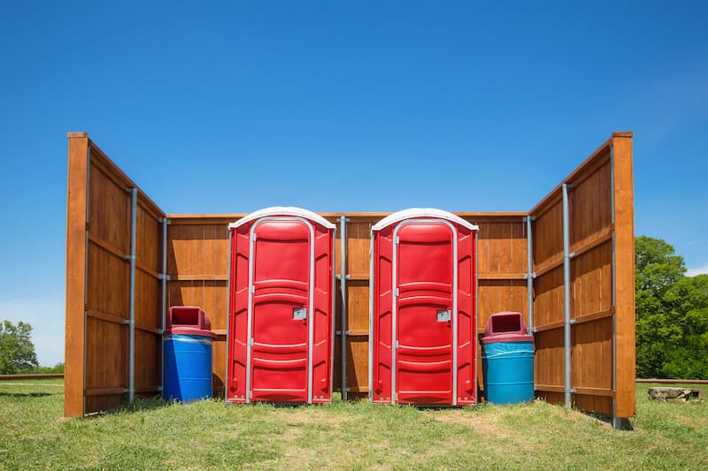 Short-term porta potty units staged for delivery in Humble, Texas